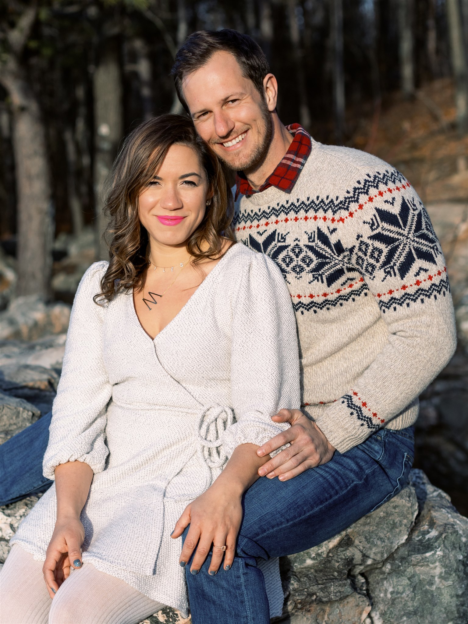 couple poses on rocks in Bluemont VA