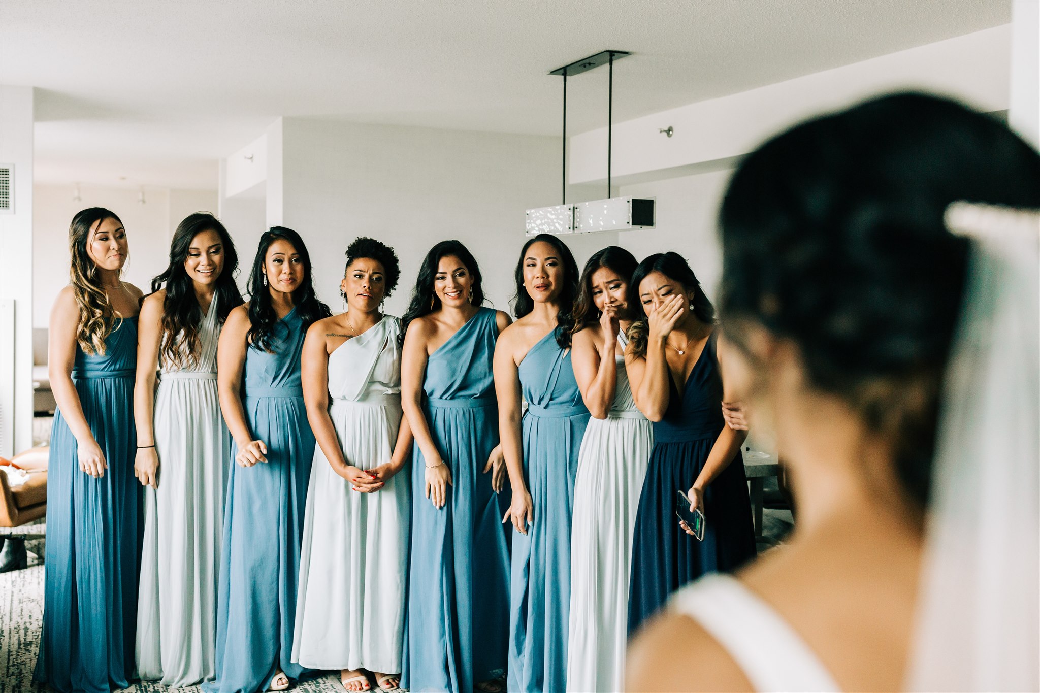 bridesmaids have first look with bride before Winery at Bull Run wedding