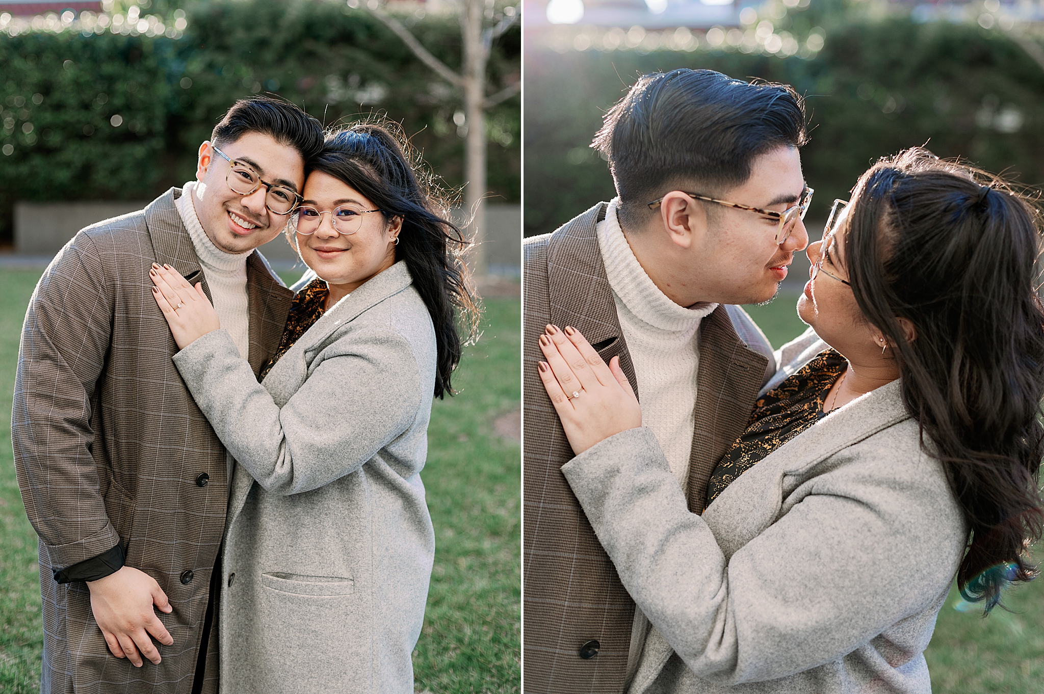 cozy fall engagement portraits at modern art museum