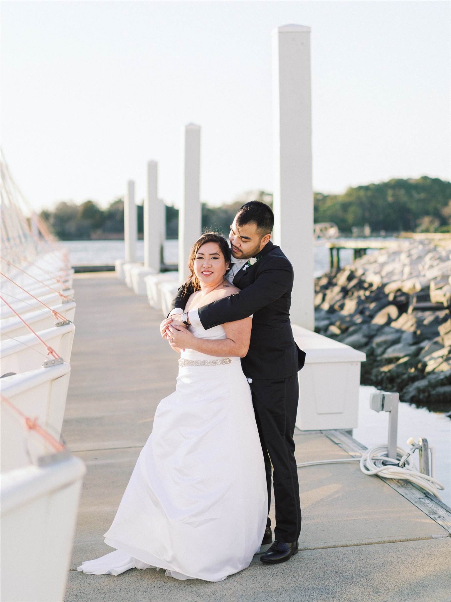 Norfolk VA Wedding portraits on marina dock