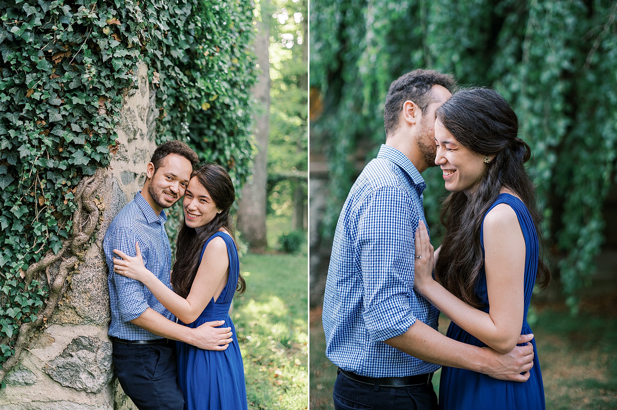 engaged couple poses in gardens of Middlburg VA inn