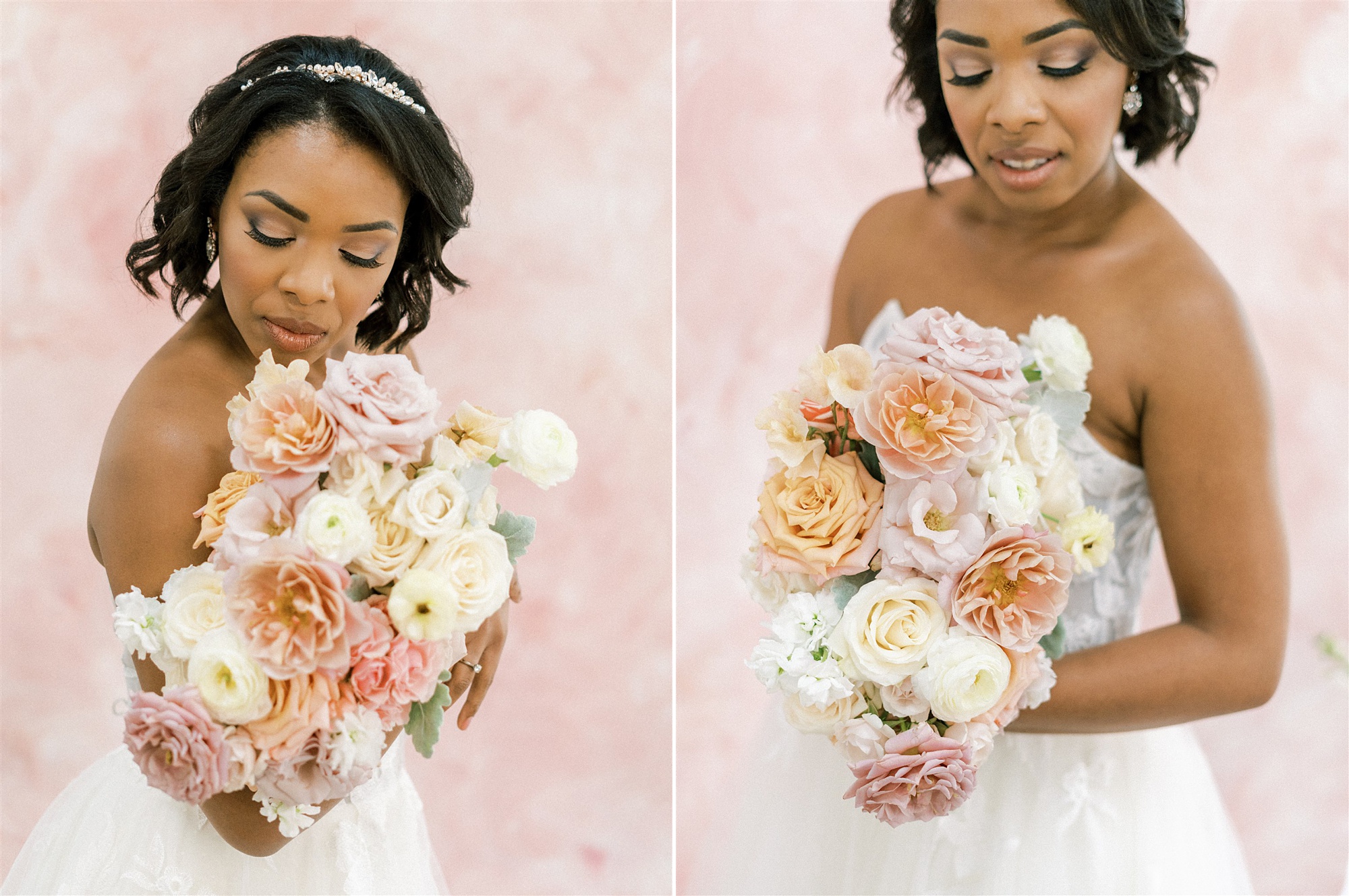 bridal portraits with pastel bouquet