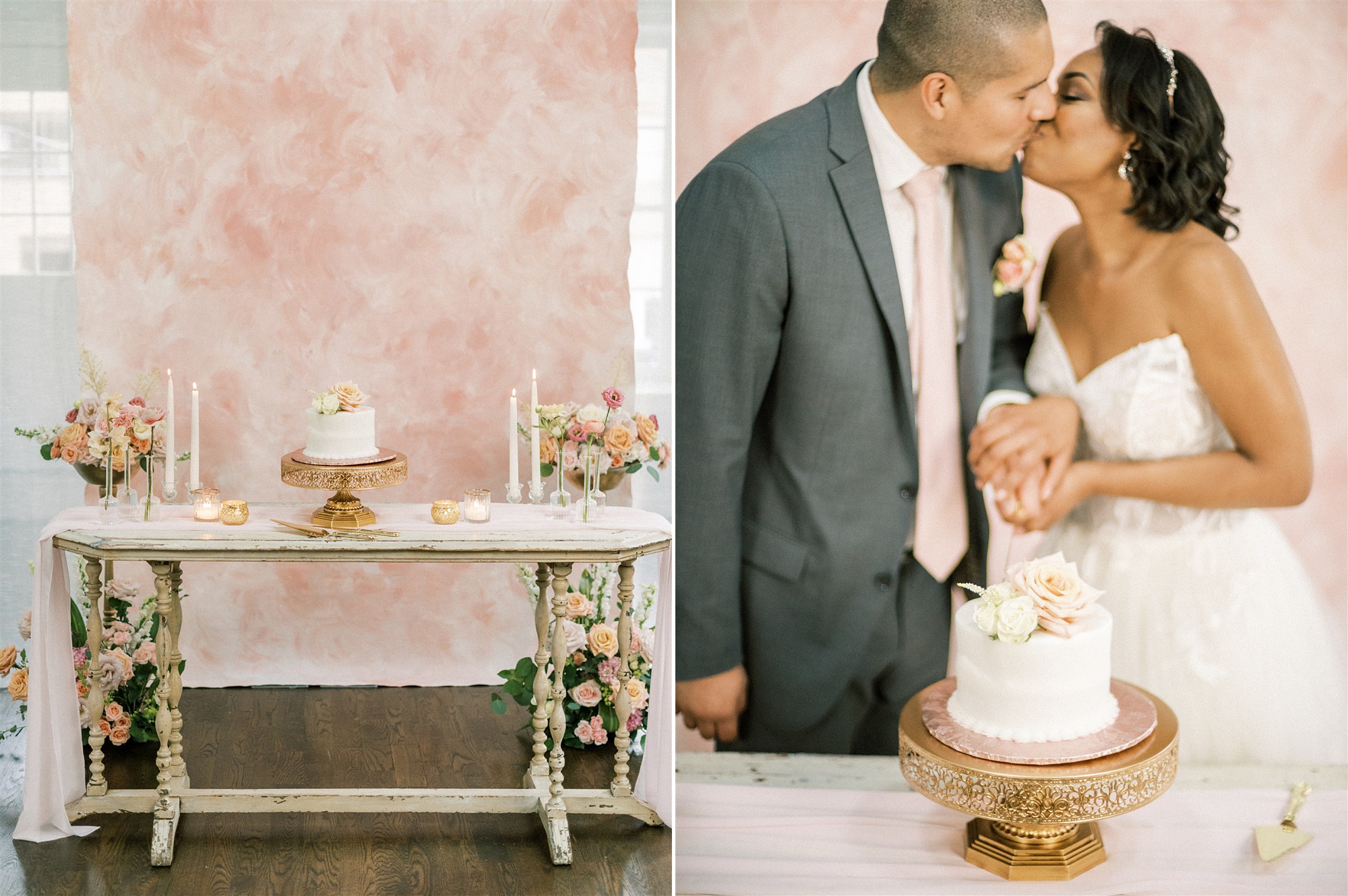 bride and groom cut wedding cake