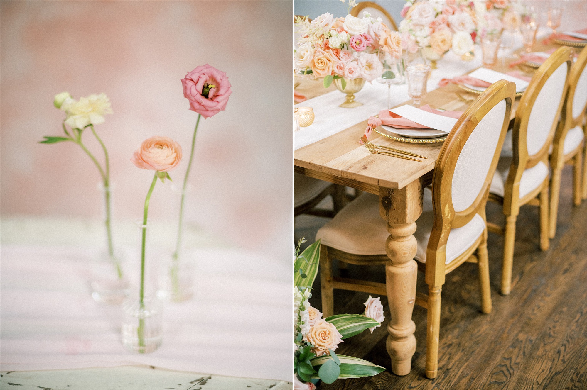 microwedding reception inspiration with vintage farm table