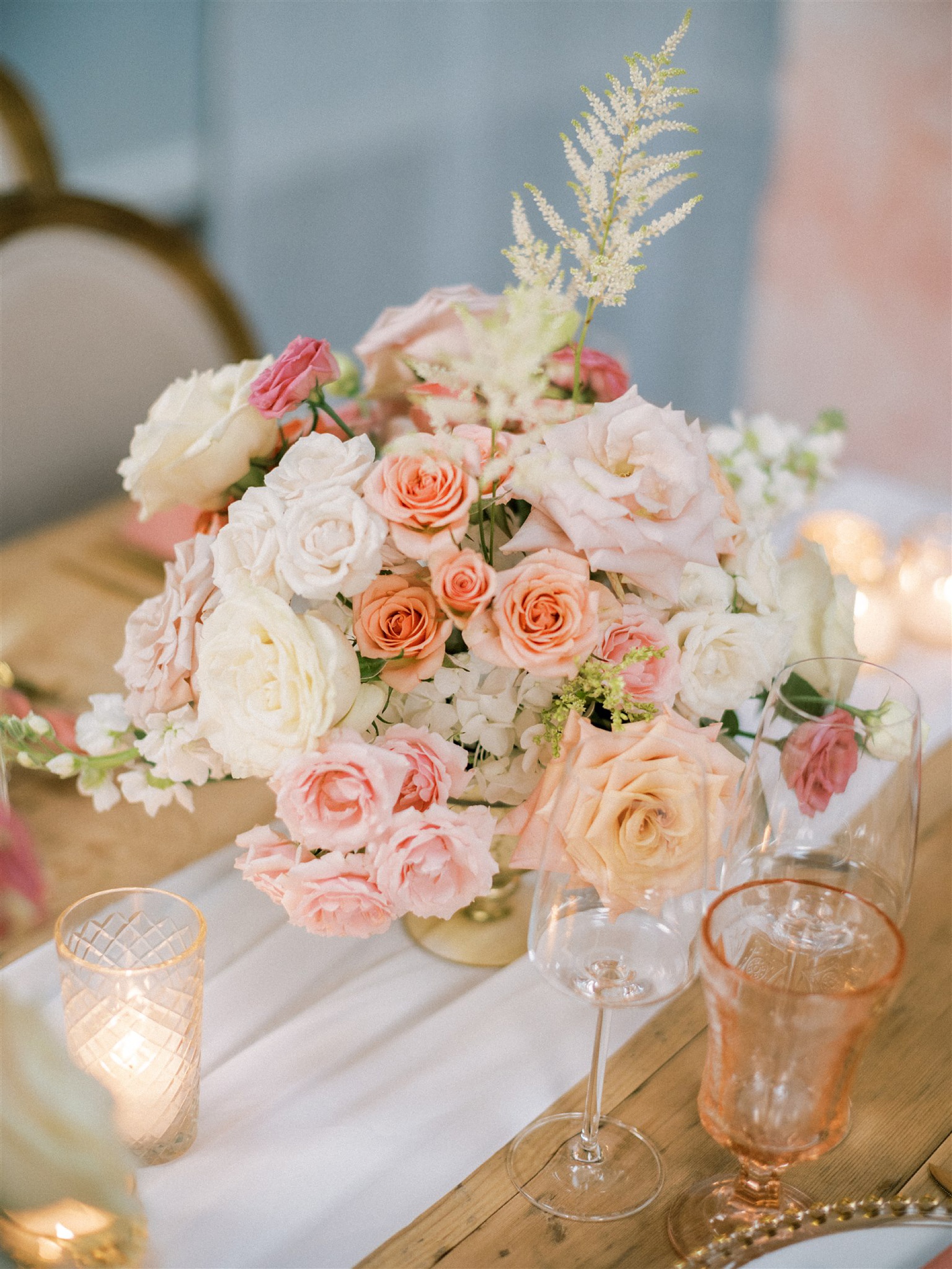 summer pastel florals for wedding reception 