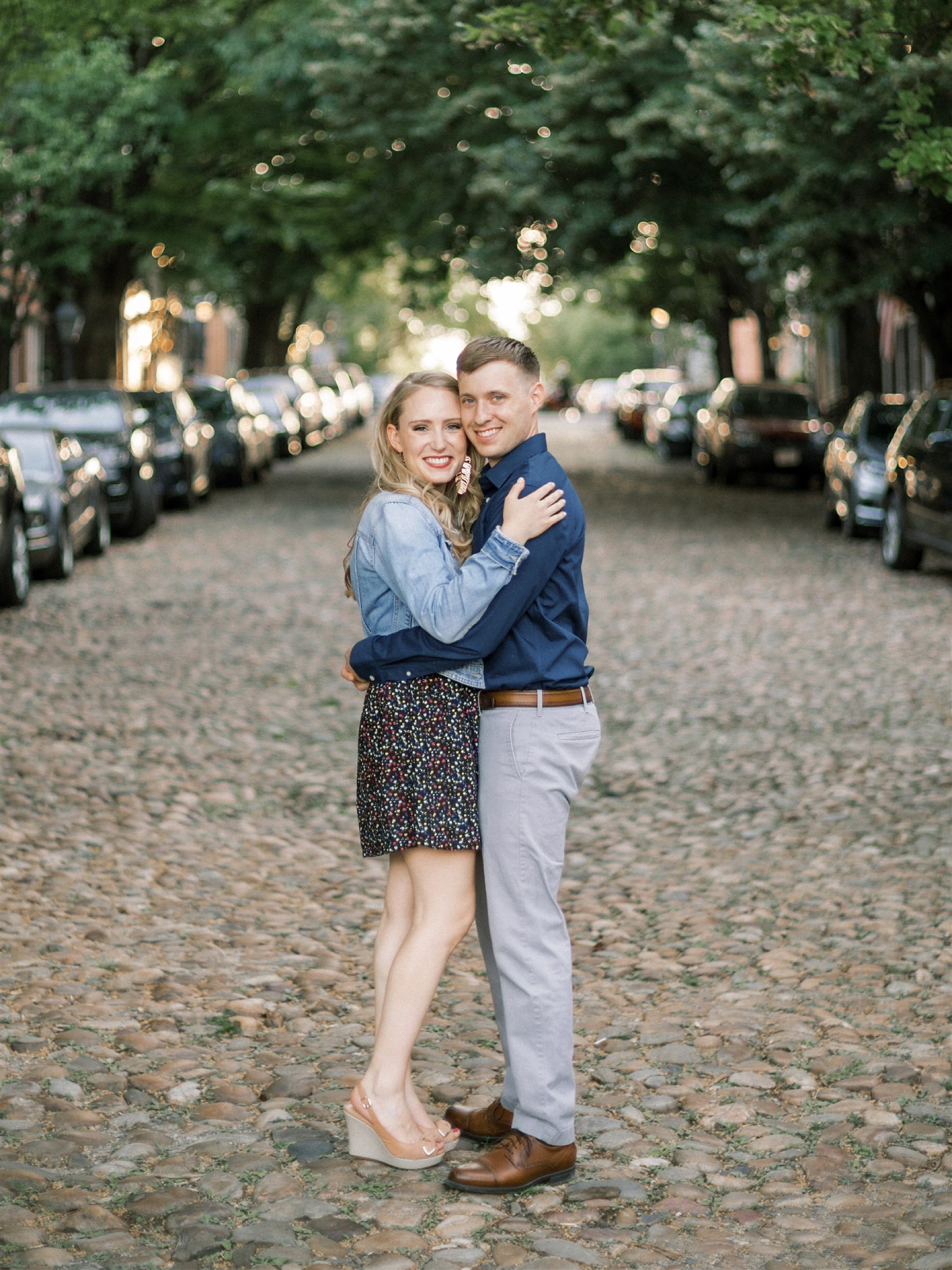 Old Town Alexandria engagement session on cobblestone streets 