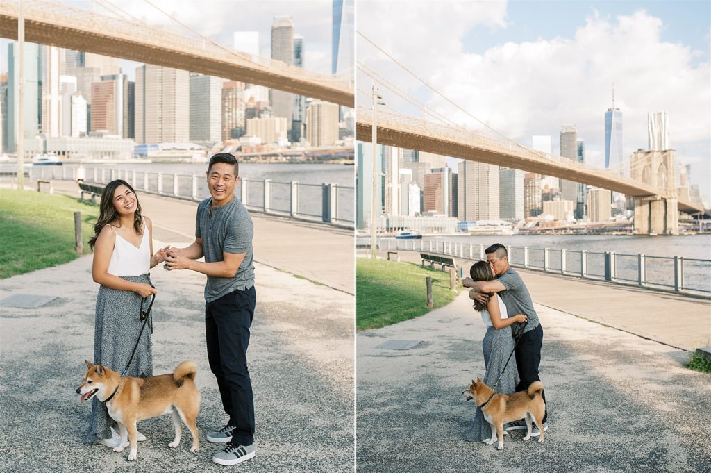boyfriends smiles at photographer after surprise NYC proposal