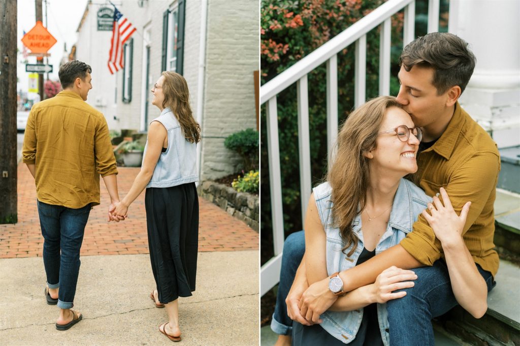 downtown Leesburg engagement session on steps of old building
