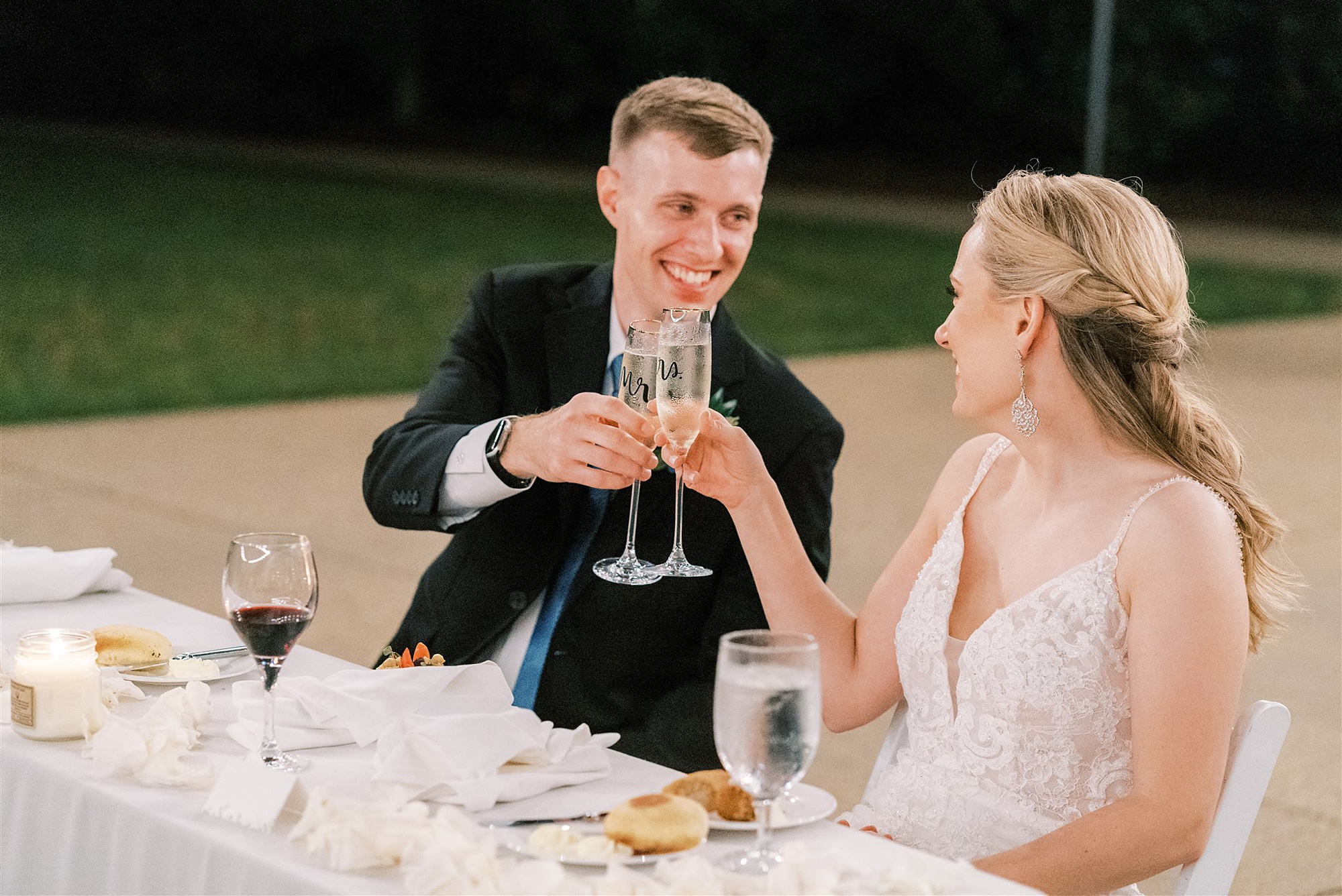 newlyweds toast during reception at Salamander Resort 