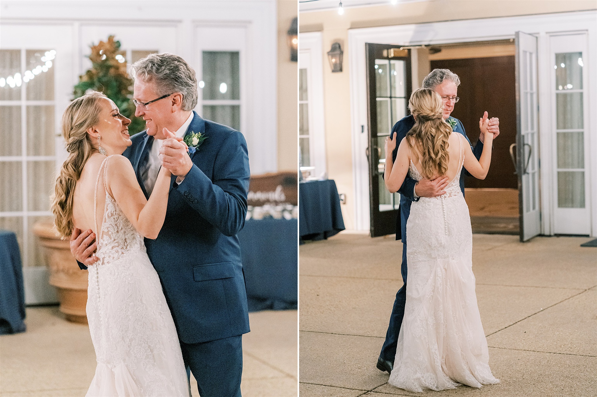 bride and dad dance during fall wedding in Middleburg