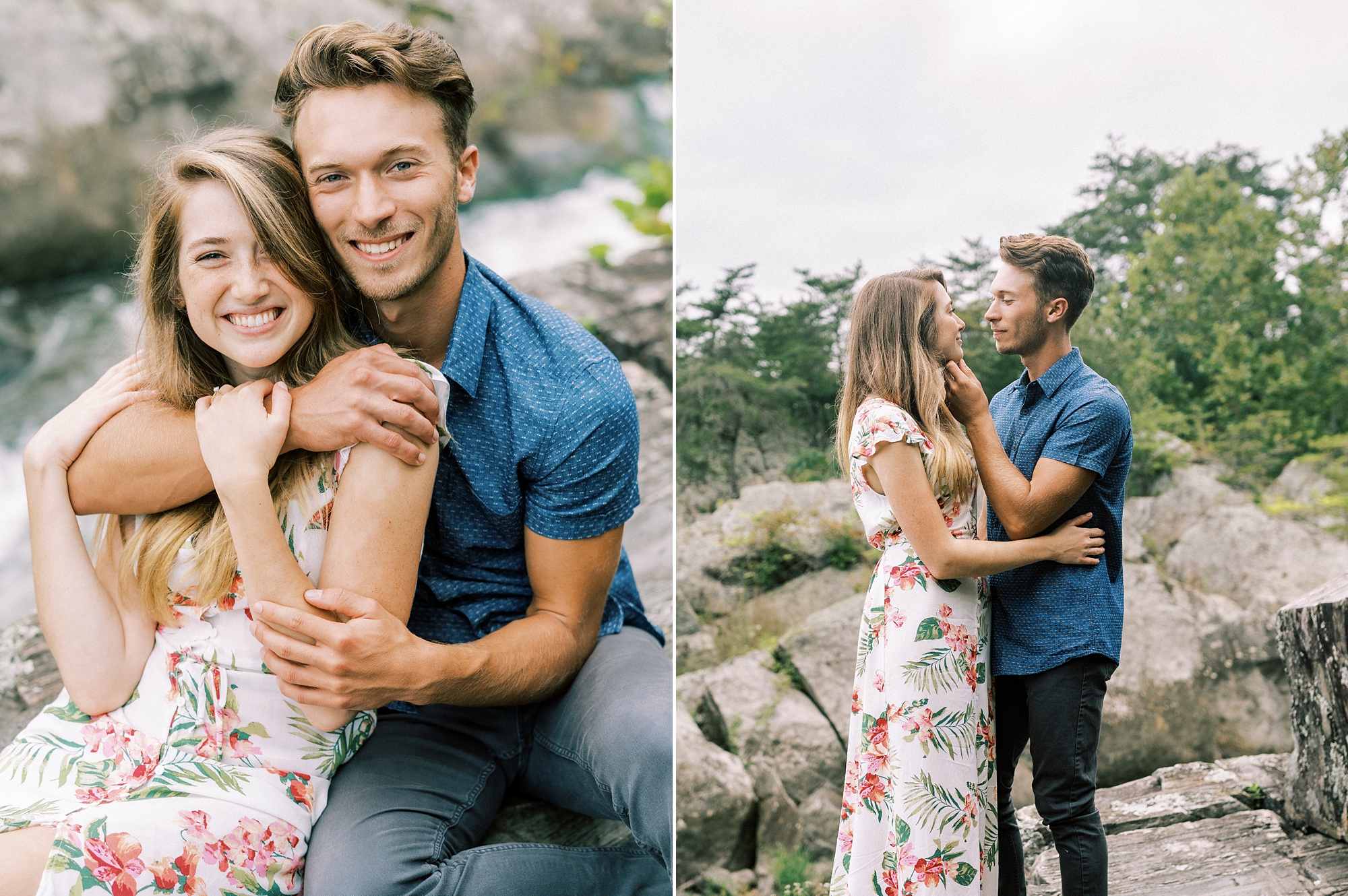 Maryland engagement session on rocks at Great Falls Park