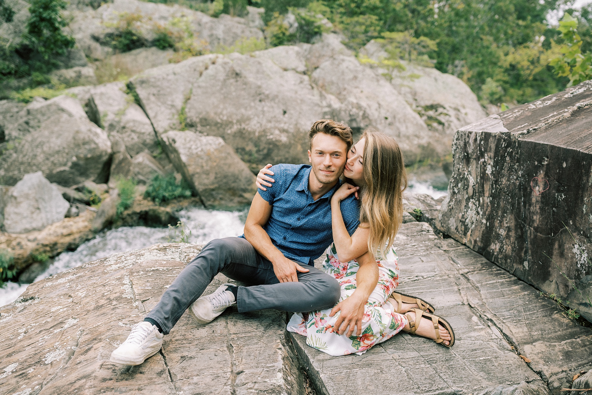 engagement portraits on top of mountain at Great Falls Park