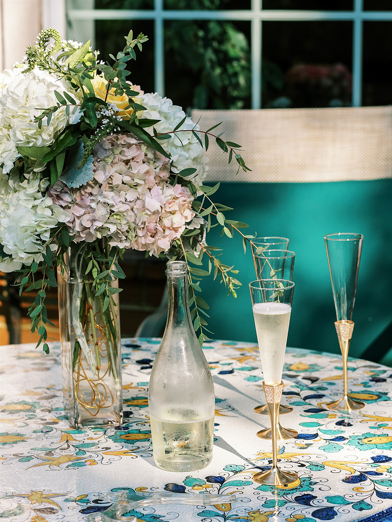 champagne and glasses for Intimate Wedding at Home