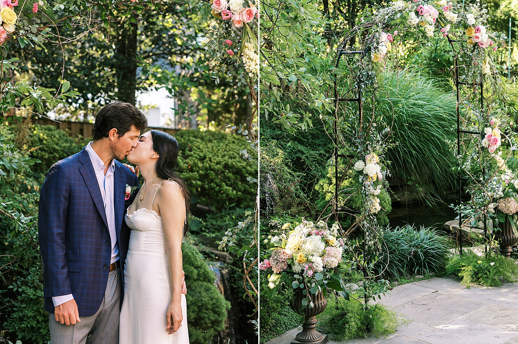 couple kisses in garden during elopement in VA