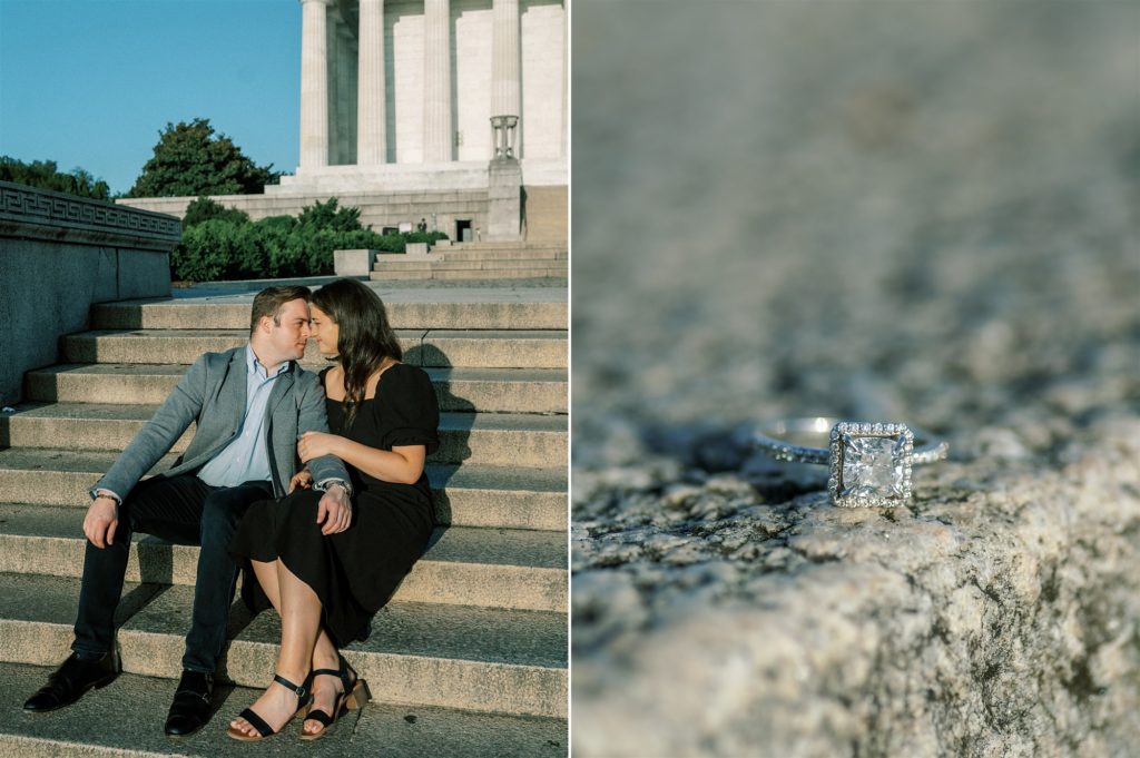 Lincoln Memorial engagement portraits on the steps